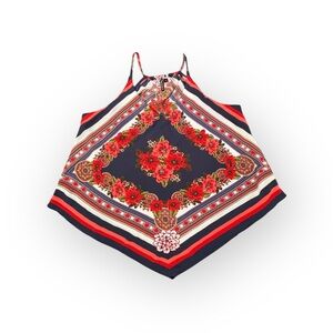 Floral Scarf Print Cami Tank Top Size XL Boho Sleeveless Flowy